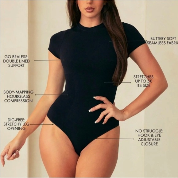 PINSY NWT black Black Fitted bonded t-shirt shapesuit - Picture 3 of 9